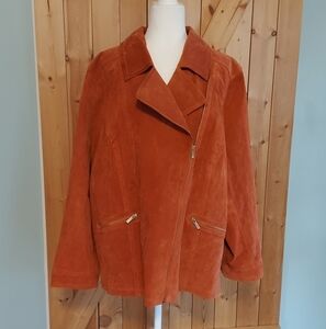 Dennis Basso Orange Suede Leather Jacket Motorcycle Style Women’s Size XXXL 3X